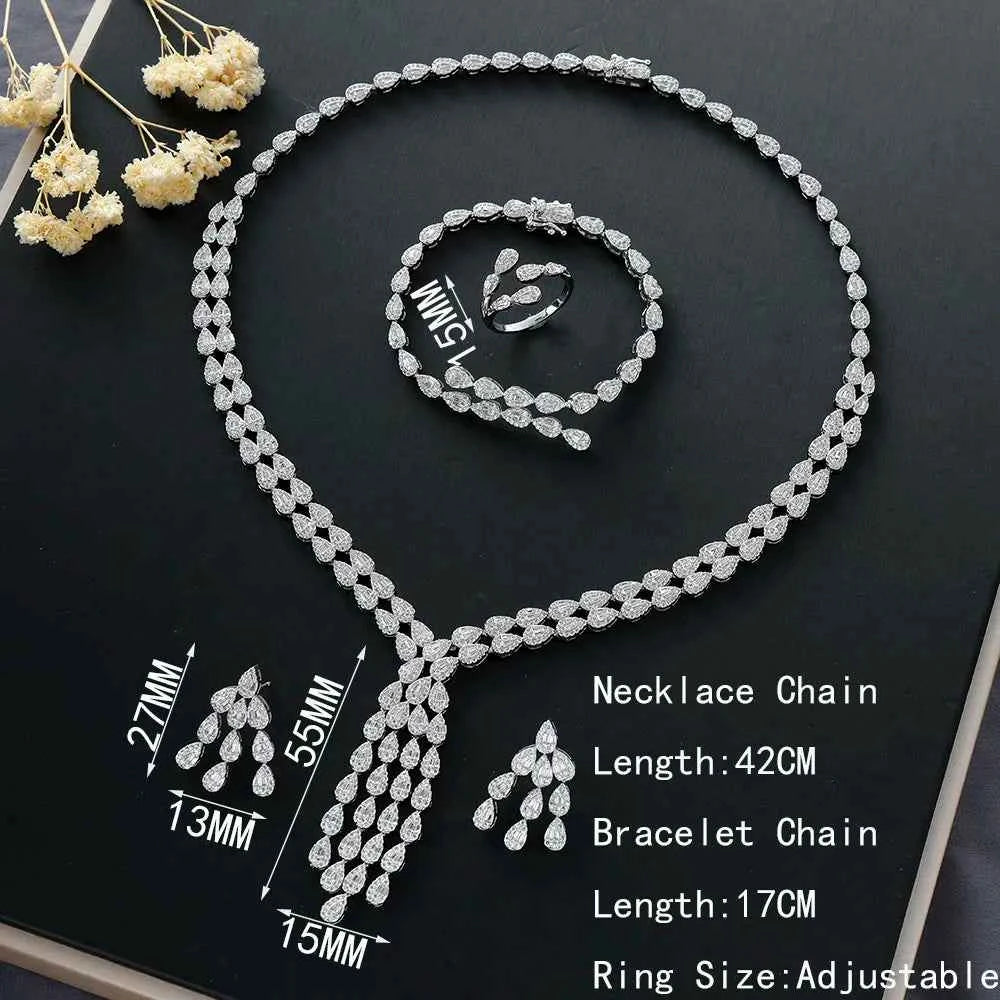 Elegant Cubic Zirconia Bridal Jewelry Set - Water Drop Design