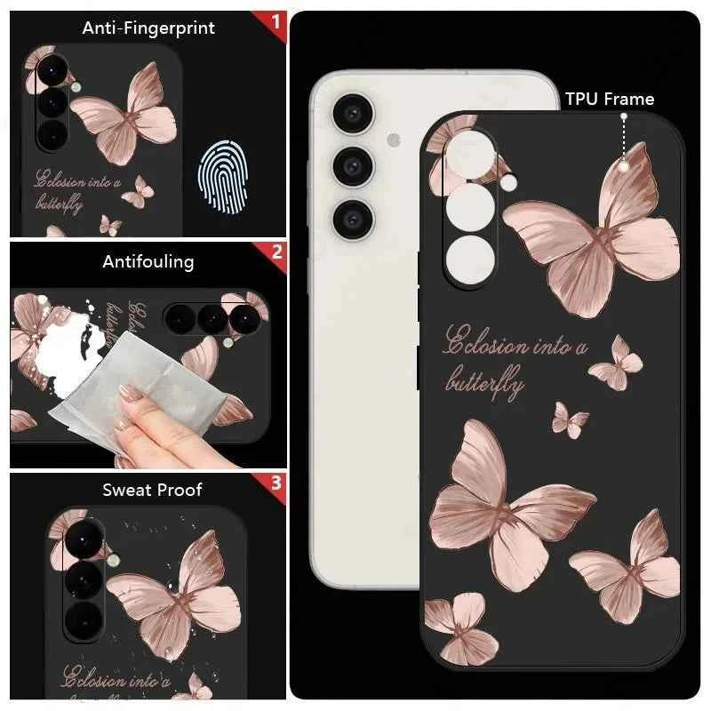Elegant Butterfly Phone Case with Hand Lanyard - Soft Silicone