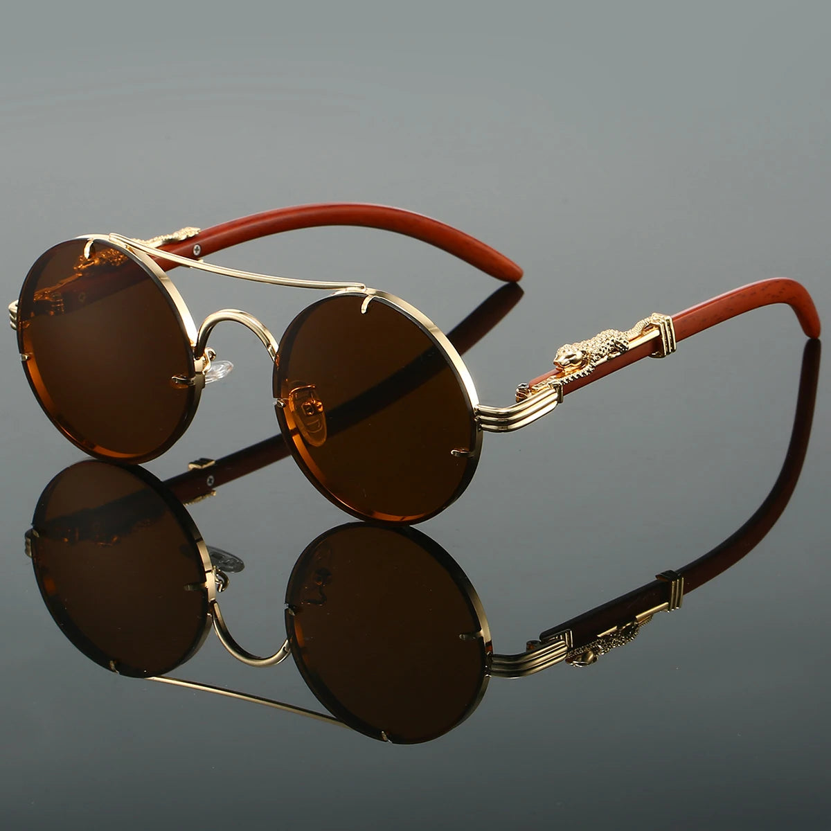 Classic Retro Leopard Head Men's Driving Metal Round Frame