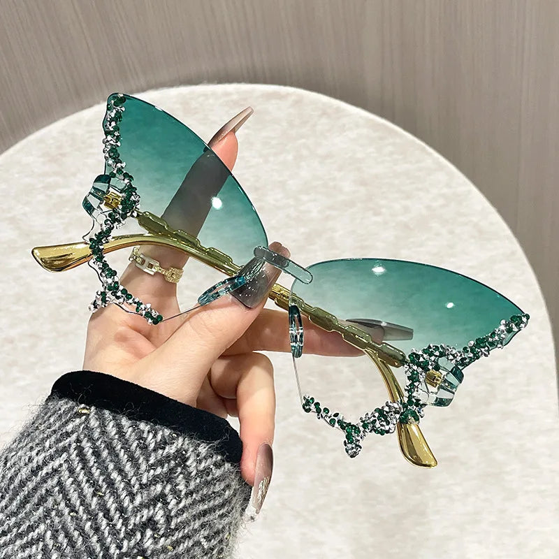 Premium Cat Eye Butterfly Sunglasses - Rimless Statement Shades
