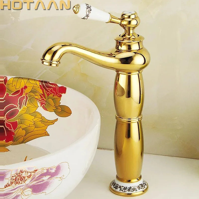 Elegant Modern Gold Basin Faucet - Single Handle Brass