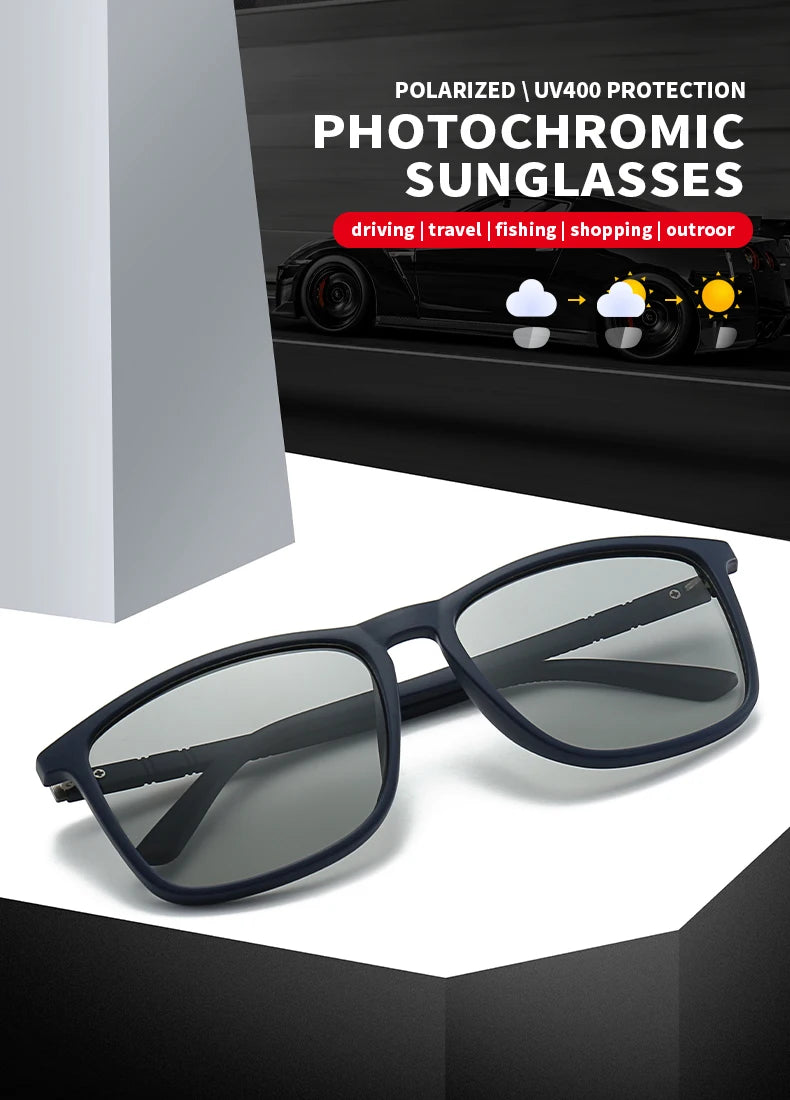 Premium Vintage Square Sunglasses - Photochromic & UV Protected