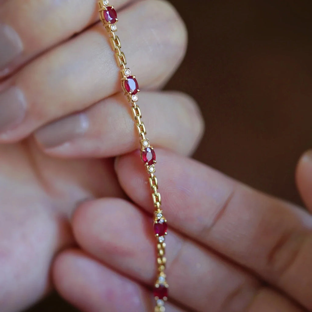 Elegant Ruby Diamond Bracelet - Gold-Tone Charm Jewelry