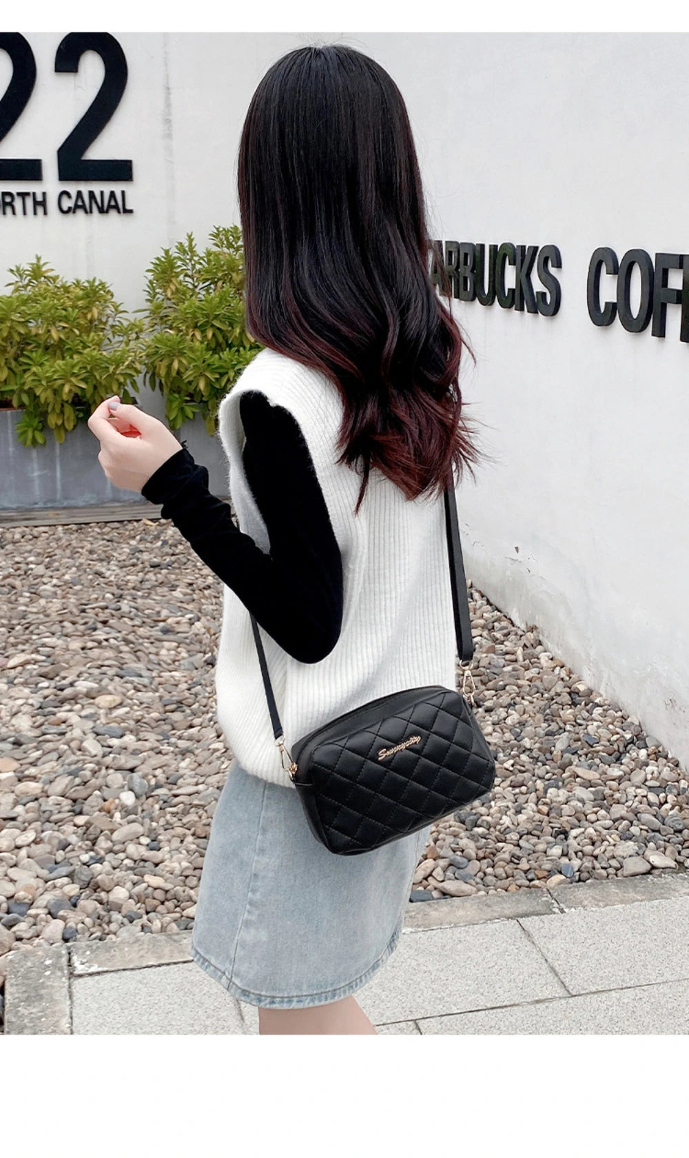 Tassel Embroidery Crossbody Bag - Chic Lingge Plaid Camera Bag with Chain Strap for Women - Tulique