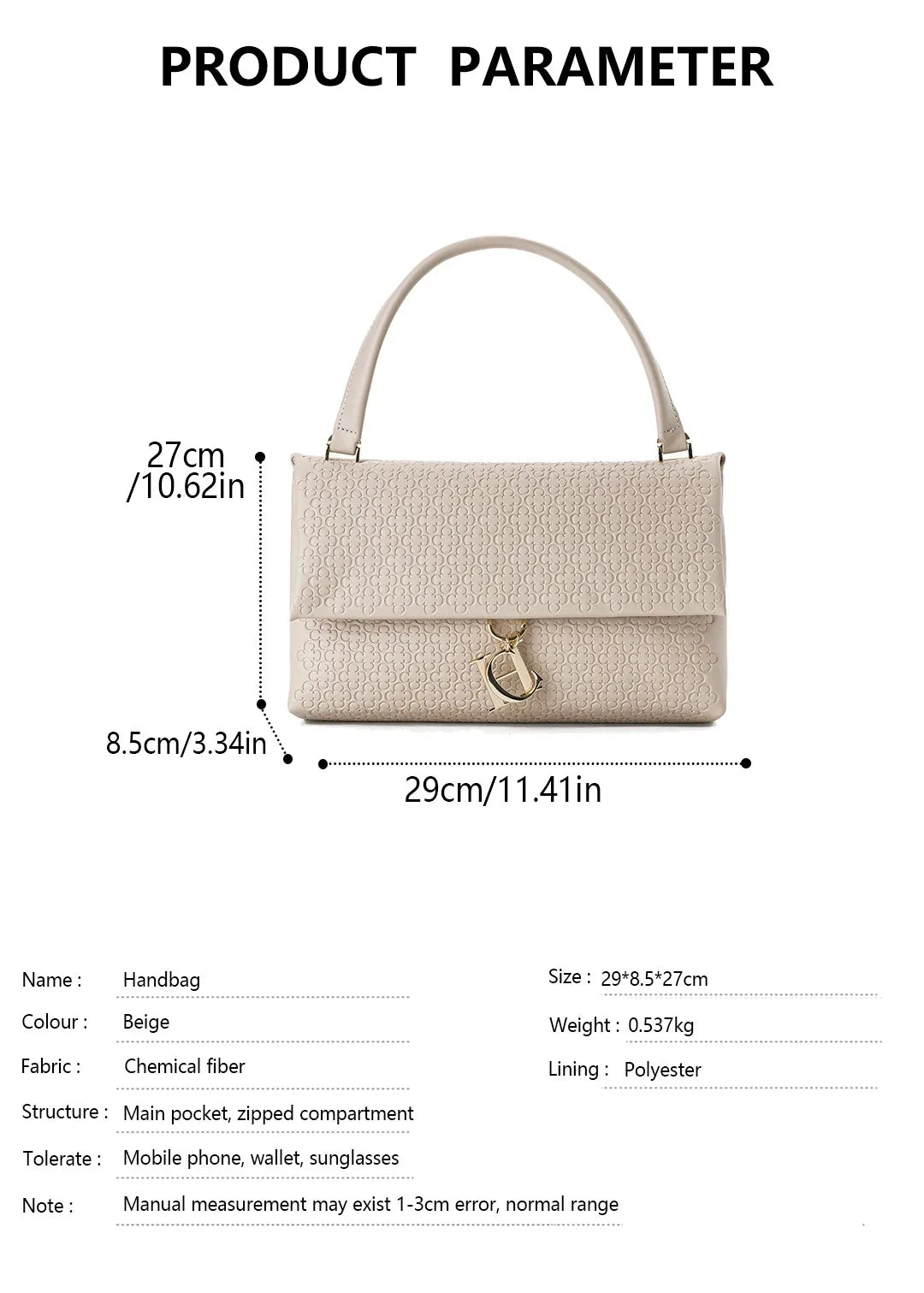 Elegant Women's Shoulder Bag with Detachable Chain