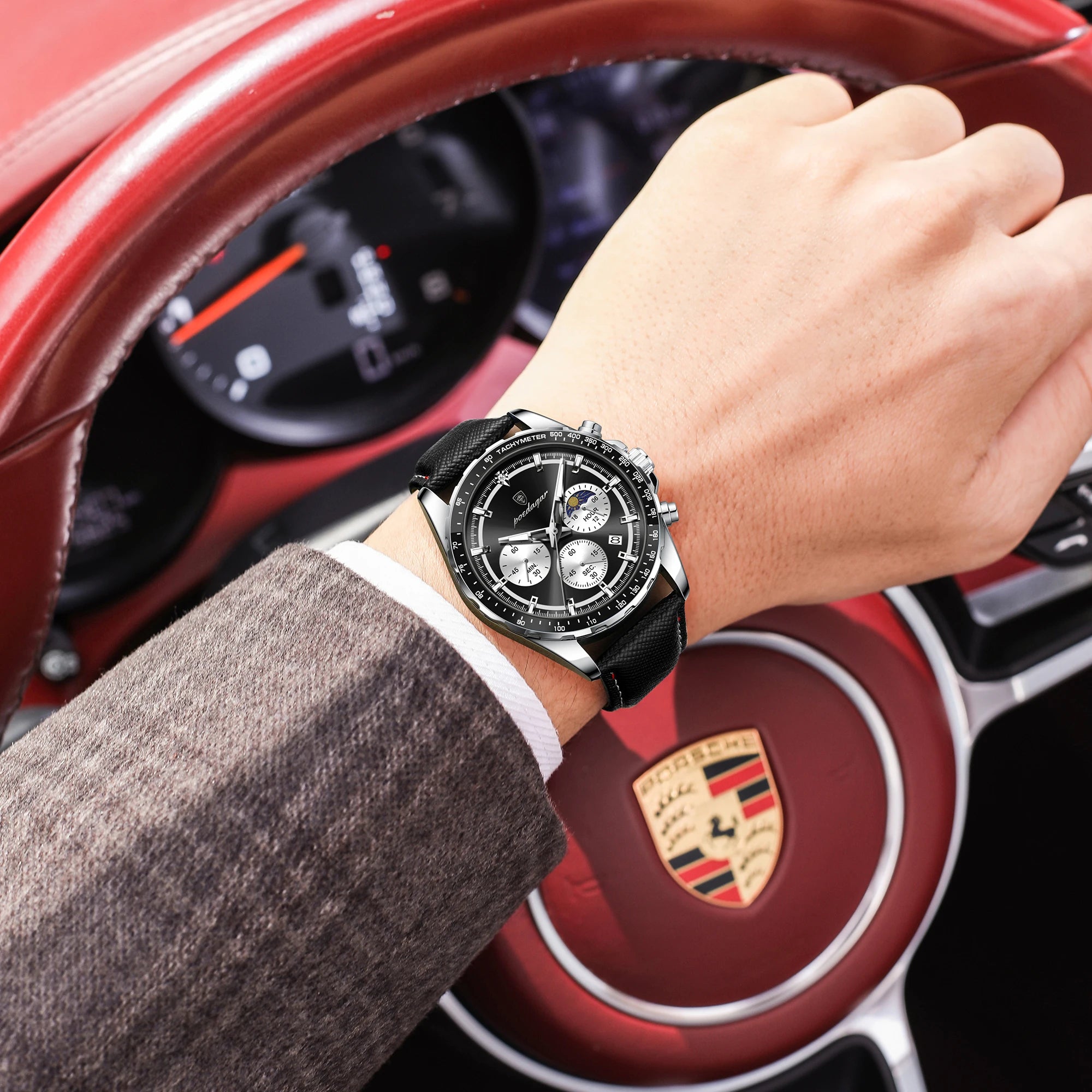 Premium Men's Leather Chronograph Watch - Luminous & Waterproof