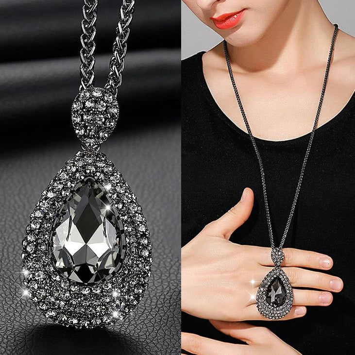 Luxury Waterdrop Crystal Necklace - Elegant Long Chain Pendant