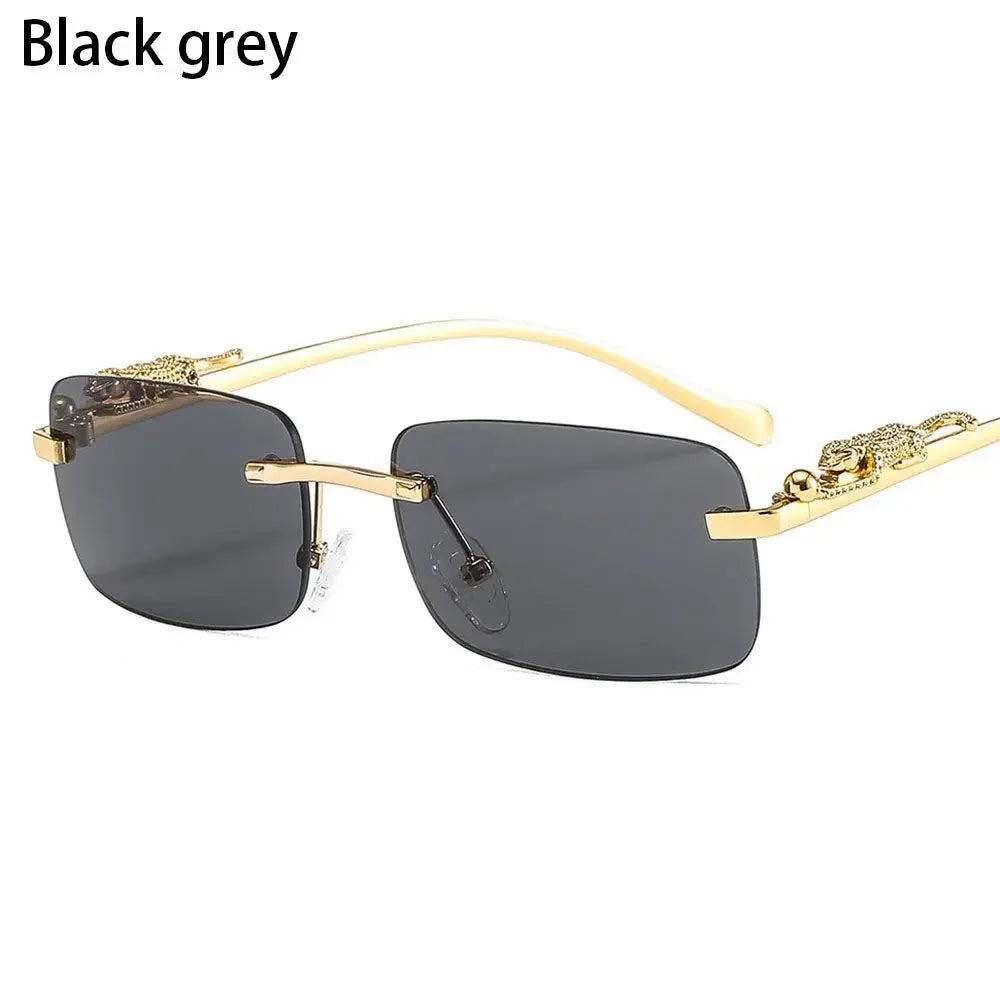 Luxury Rimless Square Sunglasses - Designer Metal Leopard Shade