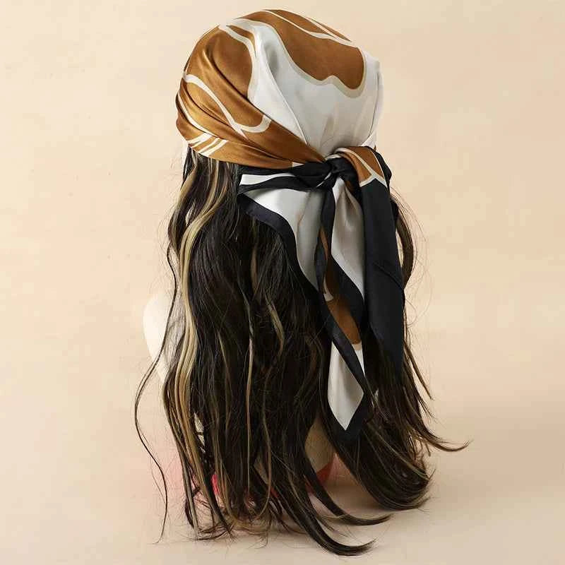 Luxury Silk Square Scarf - Elegant Satin Print Neck Wrap