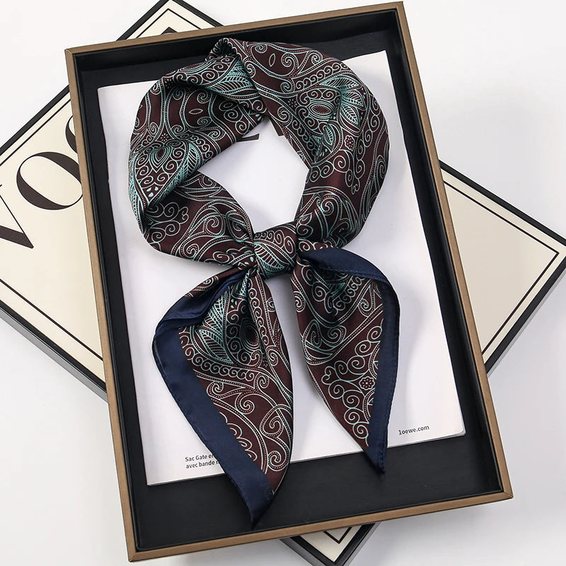 Elegant Bohemian Silk Square Scarf - Floral Satin Neck Scarf