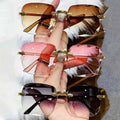 Luxury Square Rimless Sunglasses - UV400 Designer Summer Shades