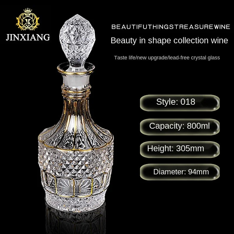 Elegant Crystal Wine Decanter - Gold Line Detail