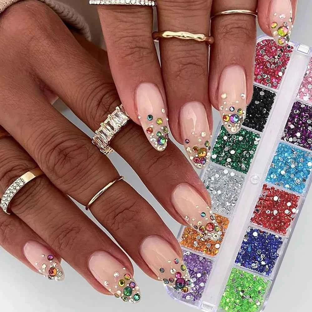 Luxury Christmas Nail Charms - 12 Grids Mixed Red & Green Gems