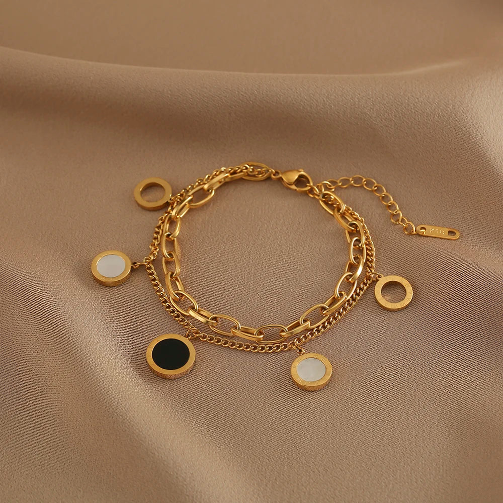 Elegant Roman Numeral Bracelet - Gold Stainless Steel Charm