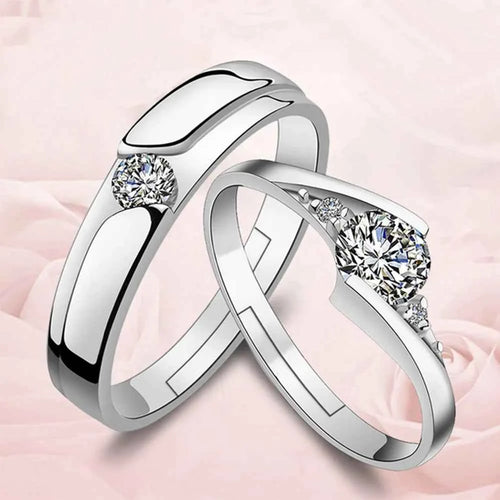 Elegant 925 sterling silver couple rings with zircon stones