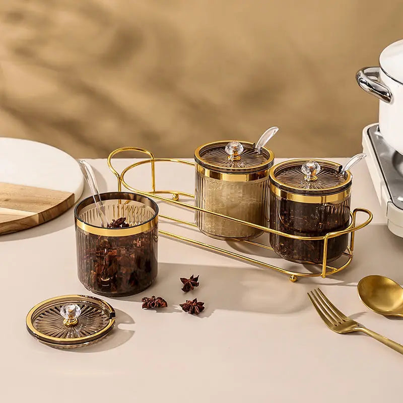 Elegant Metal Luxury Spice Jar Rack - Airtight Storage