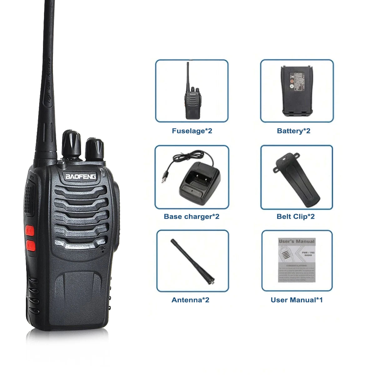 Professional PMR Walkie Talkie 2-Pack - 16 Channel UHF Two Way Radio
