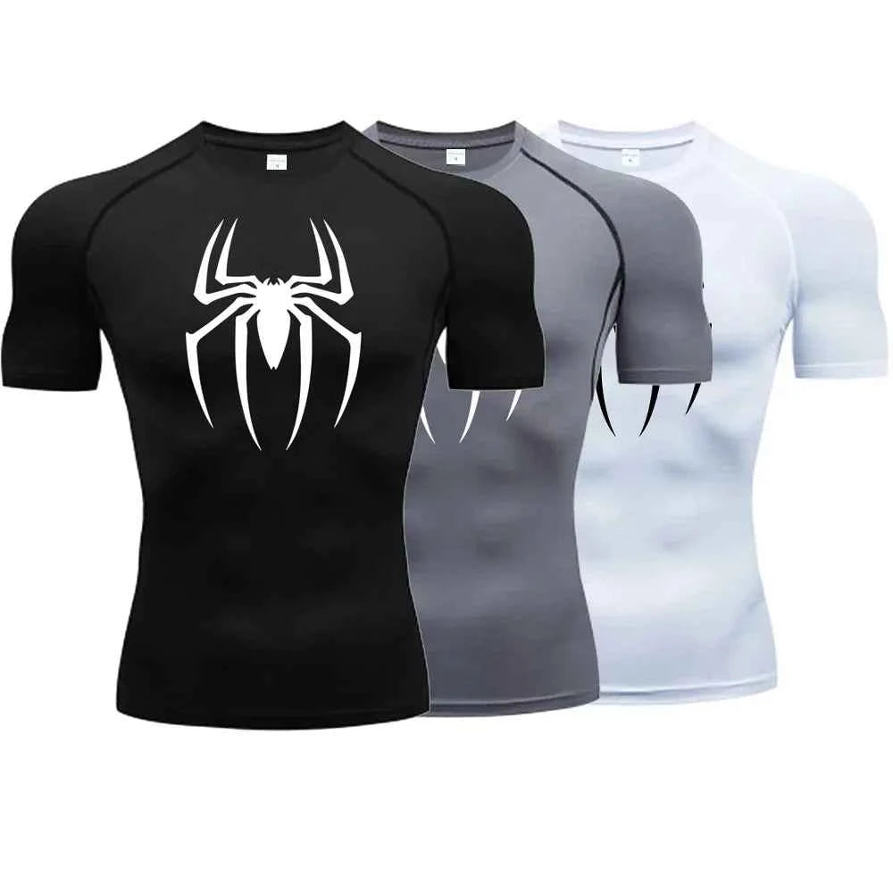 Men's Spider Printed Sports Top - Breathable Quick-Drying Fitness Tee