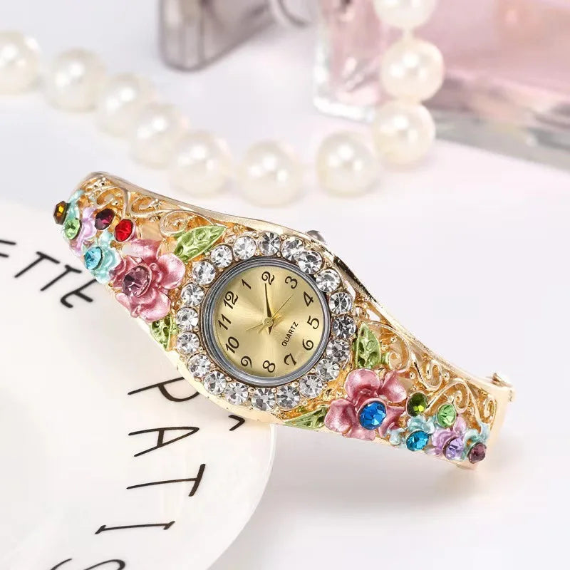 Elegant Flower Diamond Watch - Stainless Steel Quartz