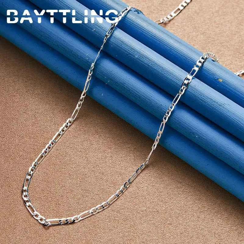 925 Sterling Silver 4MM 16-30 Inches Man Figaro Chain Bracelet Necklace For Woman Fashion Couple Christmas Gift Jewelry Set 2pcs