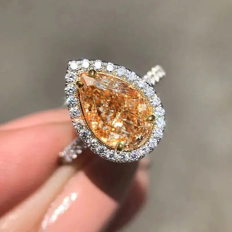 Elegant Yellow Cubic Zirconia Ring - Luxury Fashion Jewelry