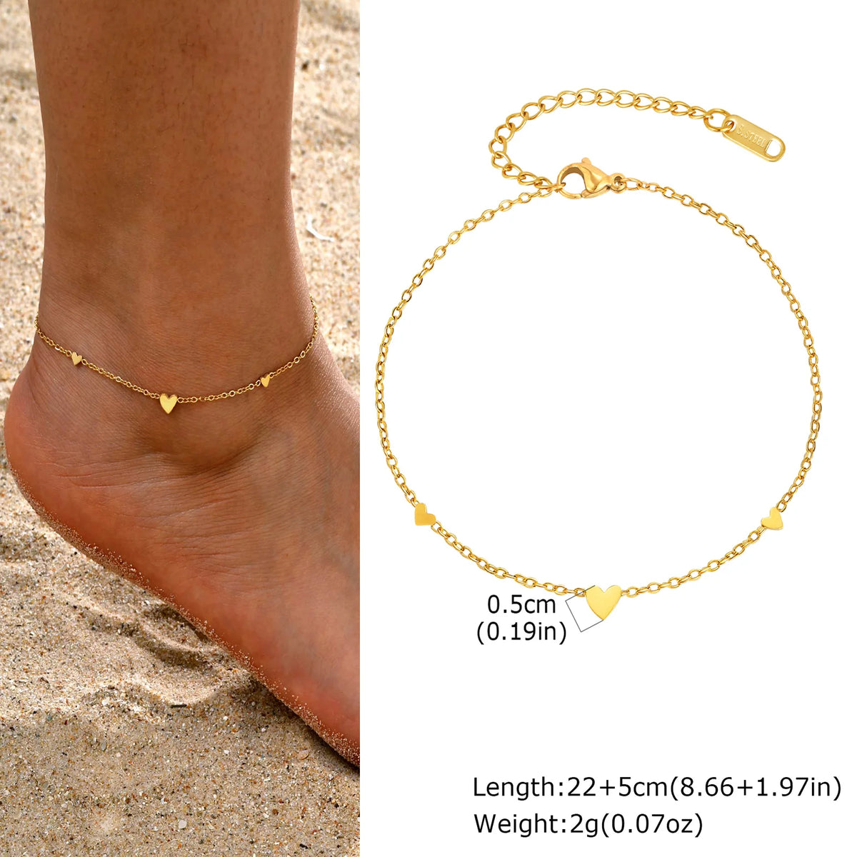 Exquisite Gold Plated Heart Anklet - Stainless Steel Foot Jewelry