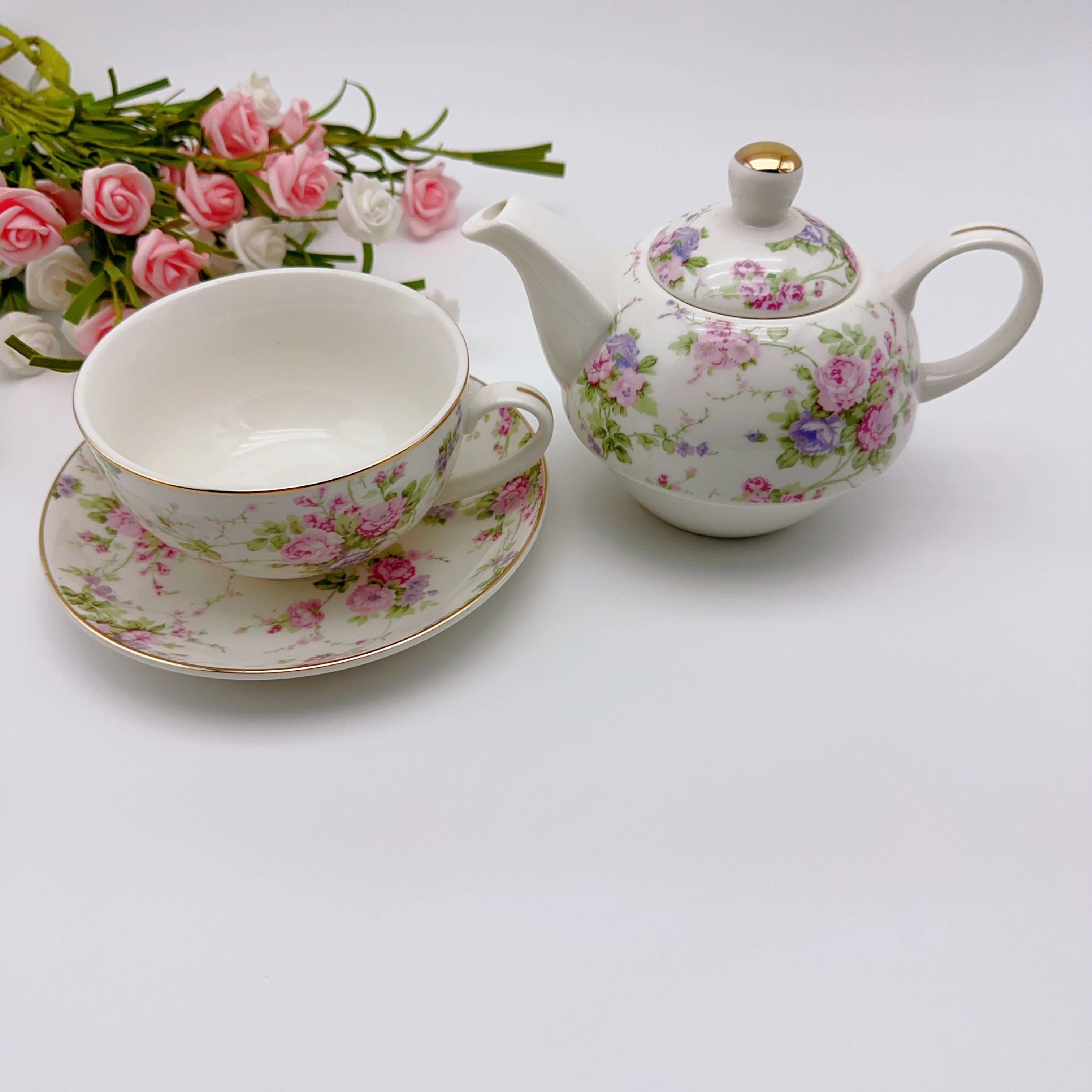 Elegant Rose Ceramic Teapot Set - European Afternoon Tea