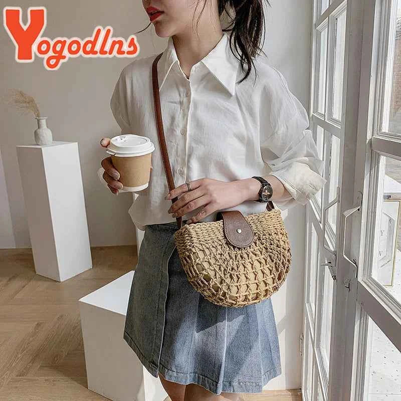 Elegant Straw Semicircle Bag - Chic Summer Crossbody
