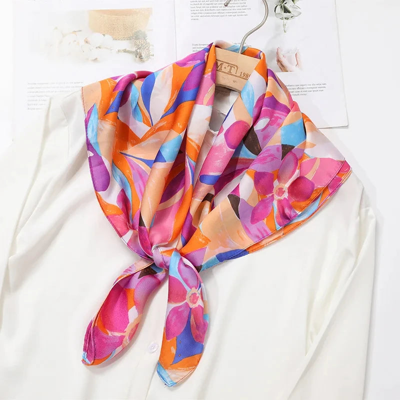 Luxury Silk Scarf - 70x70cm Square Shawl & Headband