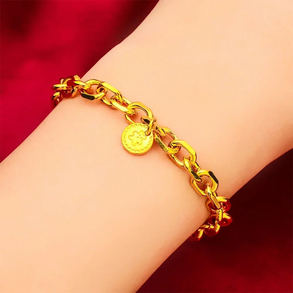 Elegant Gold O Link Bracelet - Circular Pendant Fine Jewelry