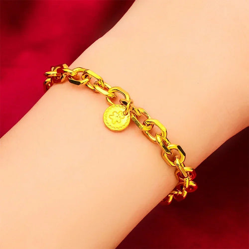 Elegant Gold O Link Bracelet - Circular Pendant Fine Jewelry