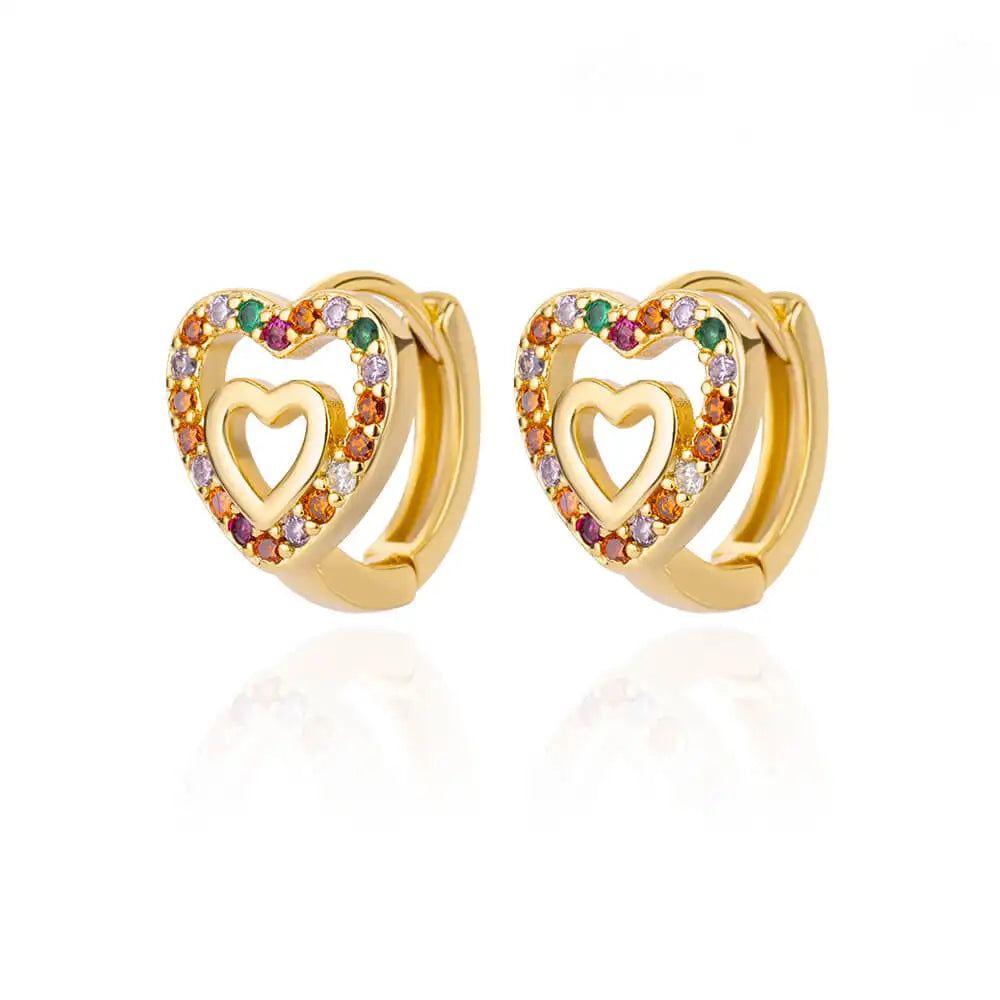 Elegant Gold Heart Earrings - Zircon Stainless Steel