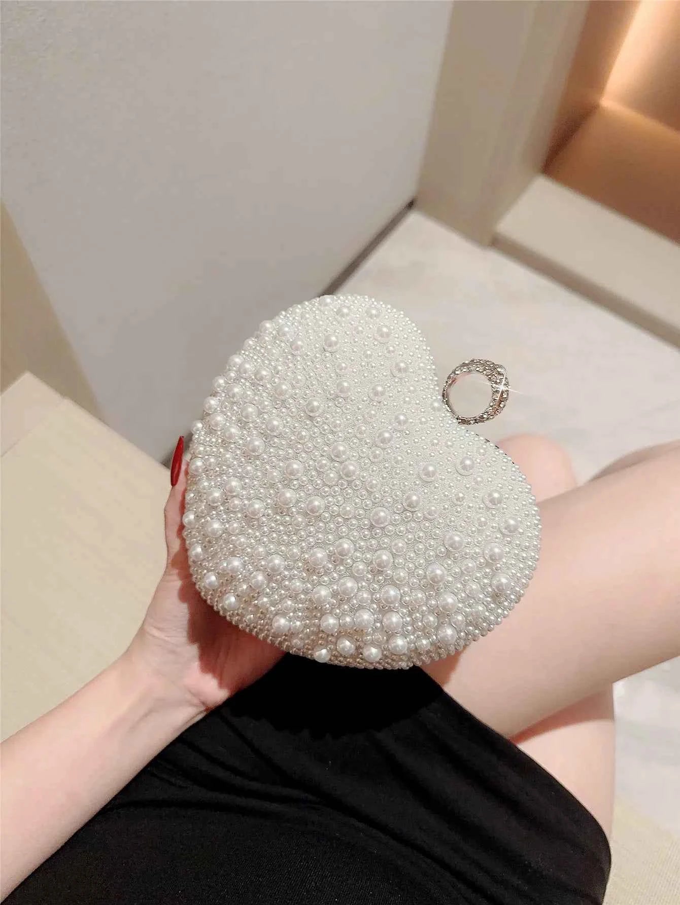 Elegant Pearl Evening Bag - Embellished Clutch with Chain