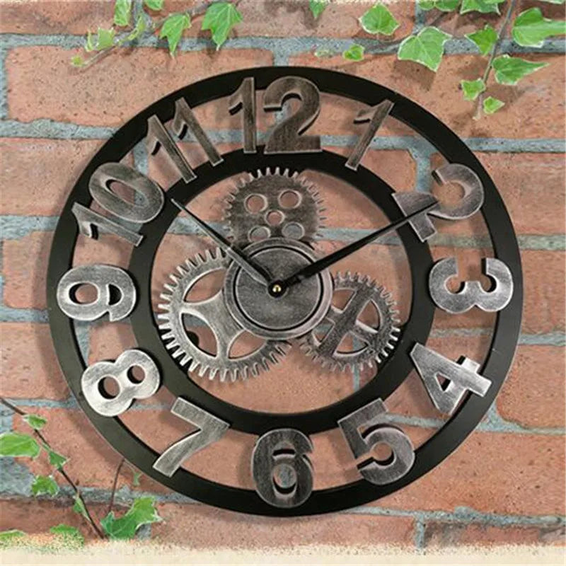Premium Industrial Wood Wall Clock - European Retro Style