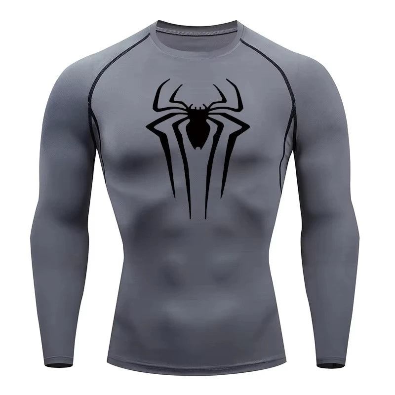 Spider Print Long Sleeve Compression Shirt - Athletic Baselayer