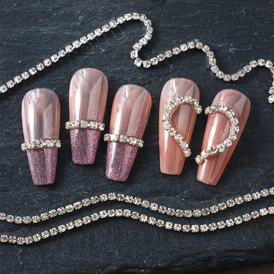 Luxury Sparkling Nail Art Chain - Silver Metal & Diamond Decor