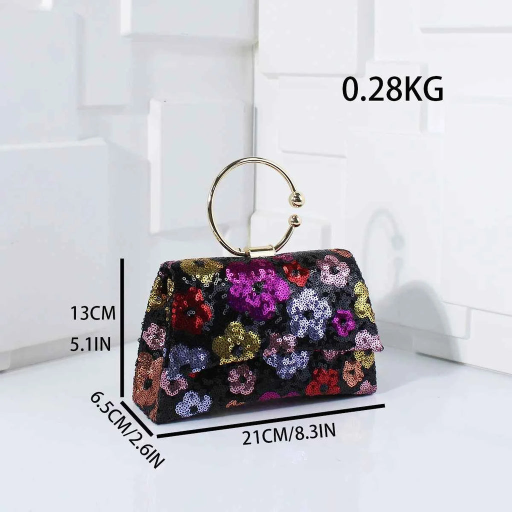 Elegant Sequins Evening Handbag with Floral Design