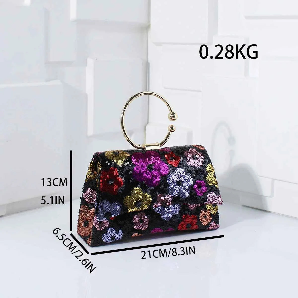 Elegant Sequins Evening Handbag with Floral Design