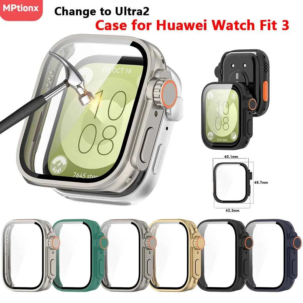 Huawei Watch Fit 3 case - Ultra-style PC case with screen protector in black