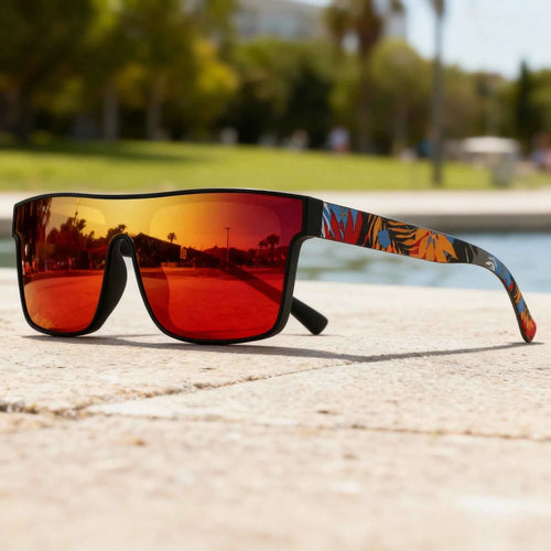 Classic Square Sports Sunglasses - Patterned Temples & UV Protection