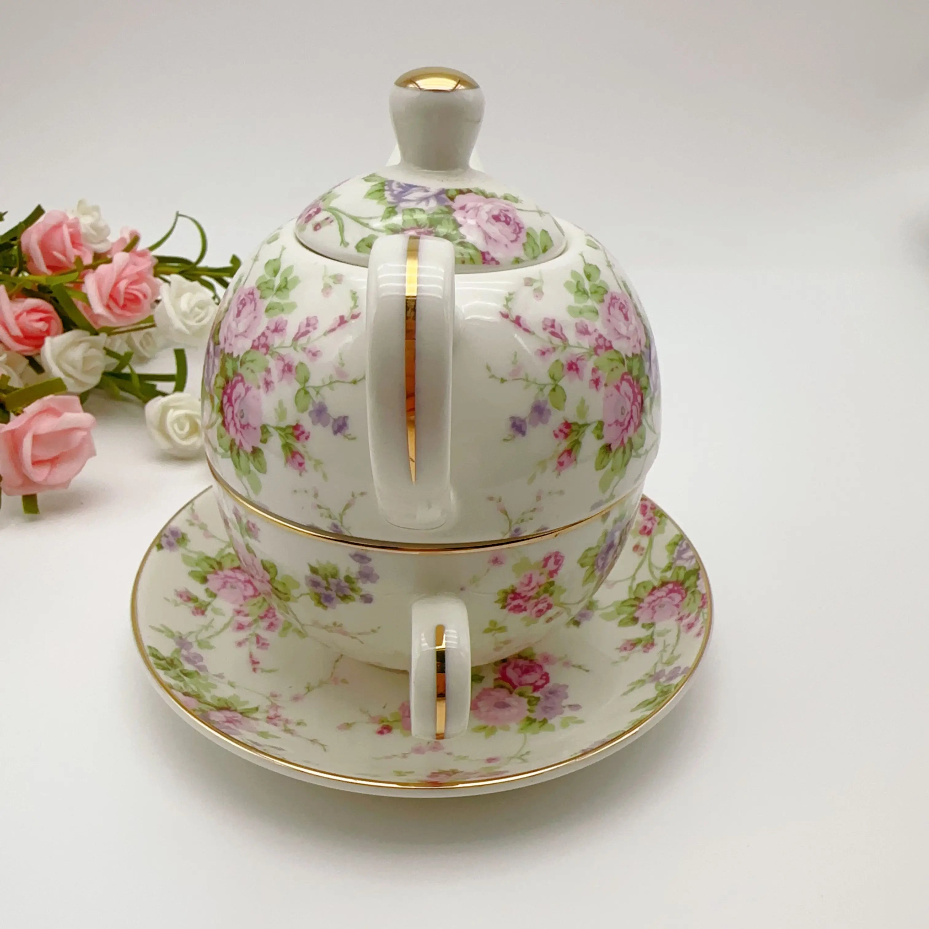 Elegant Rose Ceramic Teapot Set - European Afternoon Tea