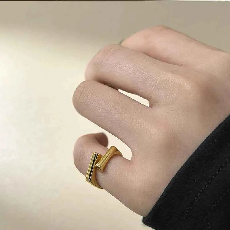Elegant Double Layer Geometric Ring - Adjustable Silver Charm