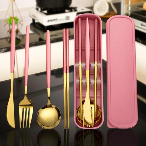 Elegant Portable Cutlery Set - Stainless Steel with Storage