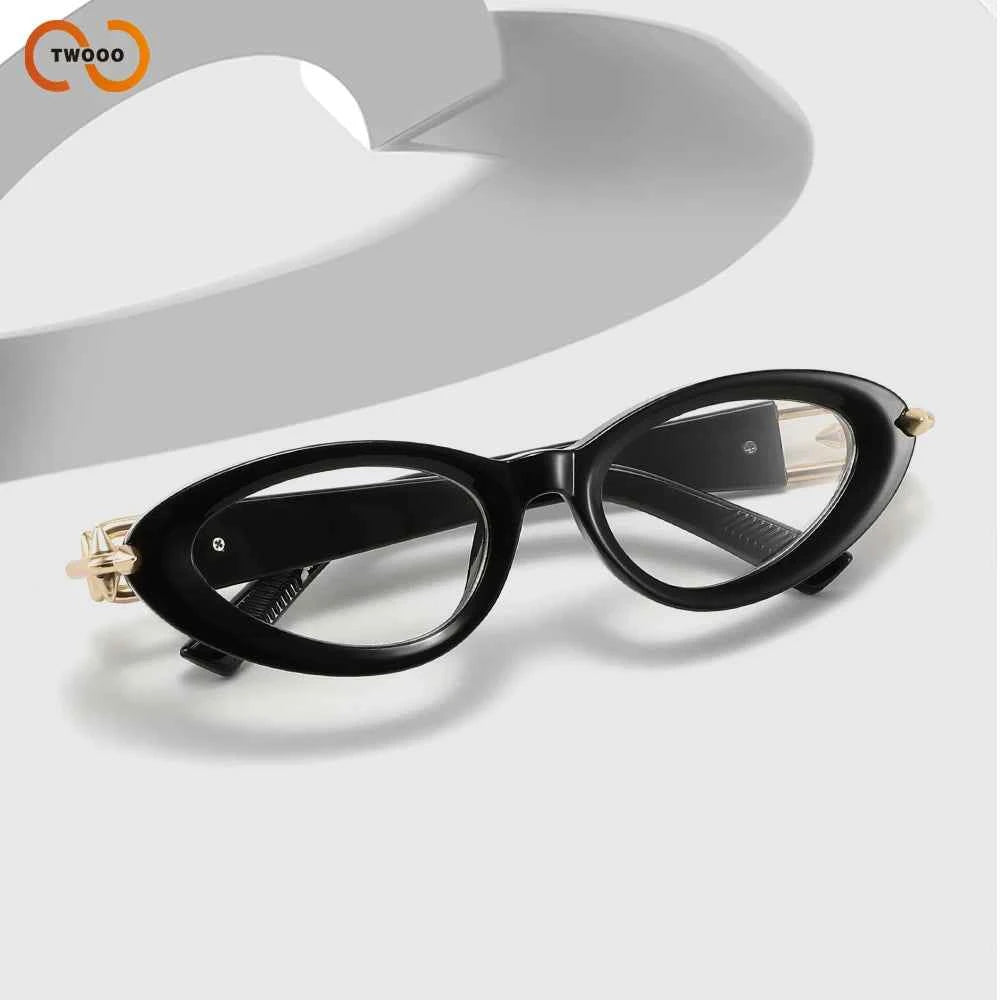 Y2K Cat Eye Blue Light Glasses - Gold Chain Decor