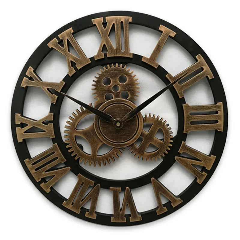 Premium Industrial Wood Wall Clock - European Retro Style
