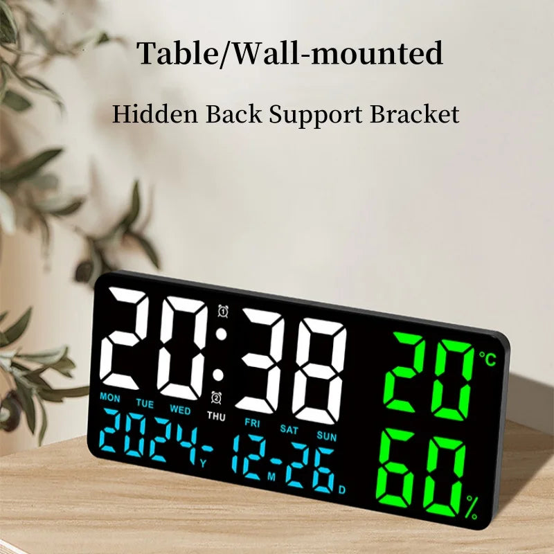 Premium Large Digital Wall Clock - 7-Color Mood Light & Dual Alarm