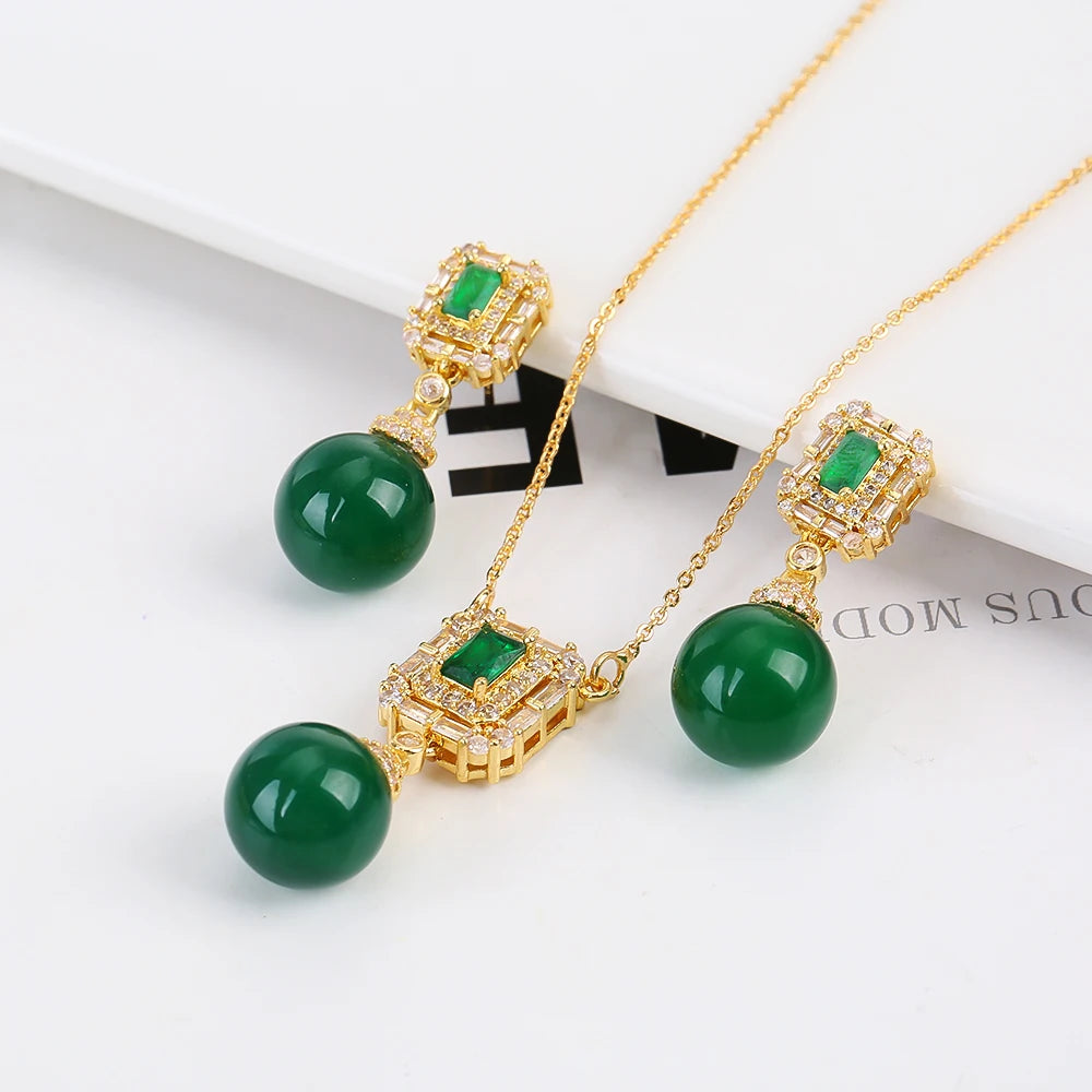 Luxury Pearl Pendant Necklace Earring Set - 18K Gold Plated