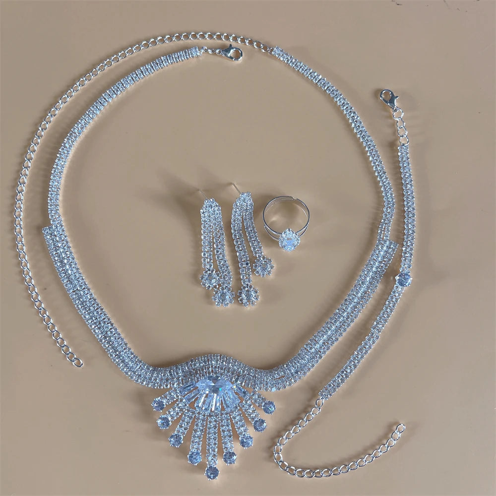 Elegant Crystal Tassel Wedding Jewelry Set - Silver & Gold