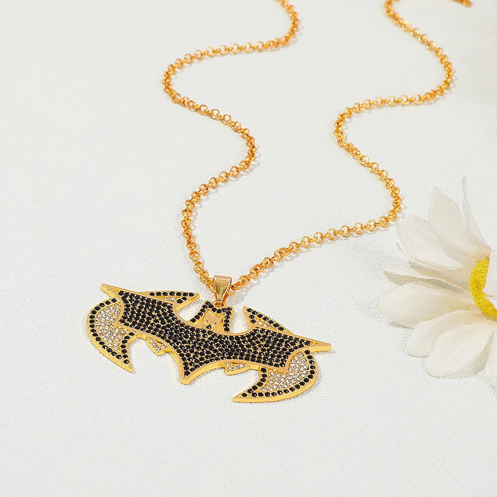 Luxury Gold Bat Pendant Necklace - Full Rhinestone Hip Hop Jewelry