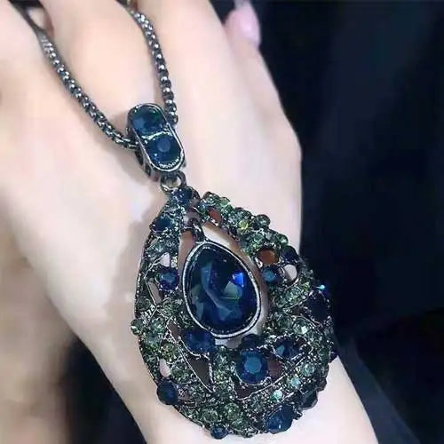 Luxury Crystal Flower Long Sweater Necklace - Elegant Pendant